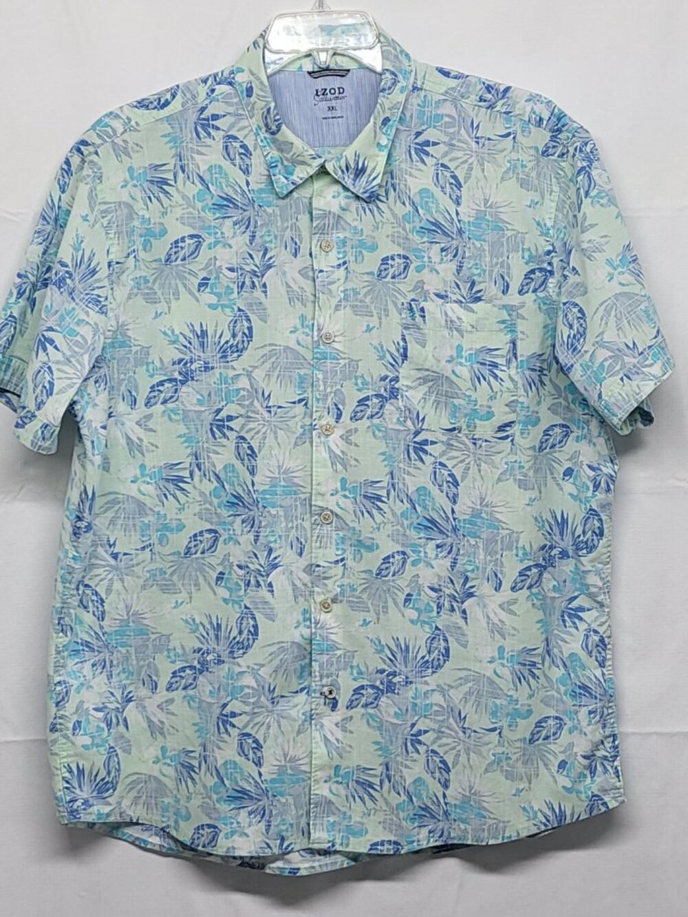 Izod Saltwater Shirt Mens Button Down XXL Leaf Print Short Sleeves 100% Cotton